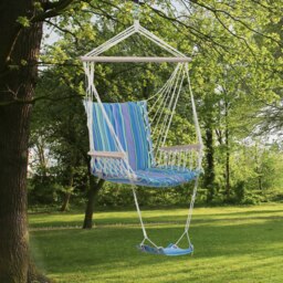 Rackhams Garden Hammock w/ Footrest Armrest Patio Swing Seat Hanging Rope Blue - thumbnail 1
