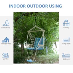 Rackhams Garden Hammock w/ Footrest Armrest Patio Swing Seat Hanging Rope Blue - thumbnail 4