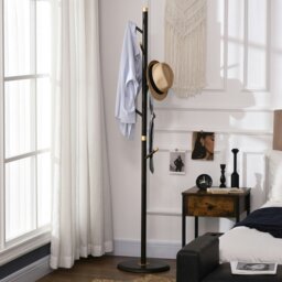 Rackhams Coat Rack Bamboo Coat Stand with Round Base for Handbags - Walnut brown
