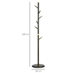 Rackhams Coat Rack Bamboo Coat Stand with Round Base for Handbags - Walnut brown - thumbnail 5
