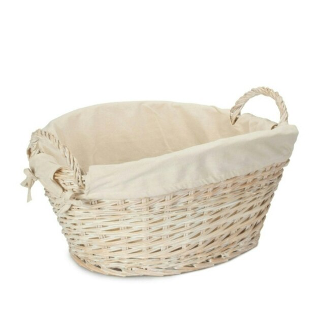 Rackhams White Wash Wicker Oatmeal Cotton Lined Wash Basket - image 1