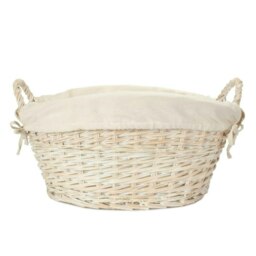 Rackhams White Wash Wicker Oatmeal Cotton Lined Wash Basket - thumbnail 3