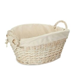 Rackhams White Wash Wicker Oatmeal Cotton Lined Wash Basket