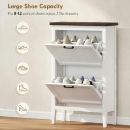 Rackhams Shoe Cabinet with 3 Flip Drawers, Narrow Shoe Storage Cabinet - White - 60 x 26.5 x 108.5 cm - Melamine and painted coating - thumbnail 6