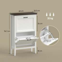 Rackhams Shoe Cabinet with 3 Flip Drawers, Narrow Shoe Storage Cabinet - White - 60 x 26.5 x 108.5 cm - Melamine and painted coating - thumbnail 4