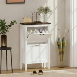 Rackhams Shoe Cabinet with 3 Flip Drawers, Narrow Shoe Storage Cabinet - White - 60 x 26.5 x 108.5 cm - Melamine and painted coating - thumbnail 2