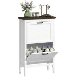 Rackhams Shoe Cabinet with 3 Flip Drawers, Narrow Shoe Storage Cabinet - White - 60 x 26.5 x 108.5 cm - Melamine and painted coating - thumbnail 3