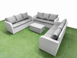 Rackhams PE Rattan Lounge Sofa Set 9 Seater Outdoor Garden Furniture Set with Rectangular Coffee Table 3 Seater Sofa Light Grey - thumbnail 2