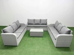 Rackhams PE Rattan Lounge Sofa Set 9 Seater Outdoor Garden Furniture Set with Rectangular Coffee Table 3 Seater Sofa Light Grey - thumbnail 1