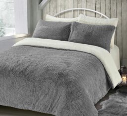 Rackhams Alaska Shaggy Faux Fur Fluffy and Warm Fleece Duvet Cover Set - Red - Single - thumbnail 4
