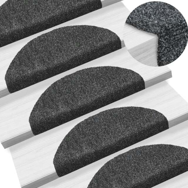 Rackhams Self-adhesive Stair Mats 10 pcs Dark Grey 65x21x4 cm Needle Punch