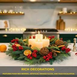 Rackhams 24 Inch Orange and Berry Christmas Wreath for Indoor and Sheltered Outdoor Seasonal Display - 24IN - PVC - Red - thumbnail 5