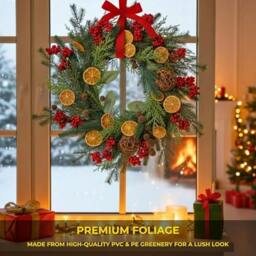 Rackhams 24 Inch Orange and Berry Christmas Wreath for Indoor and Sheltered Outdoor Seasonal Display - 24IN - PVC - Red - thumbnail 3