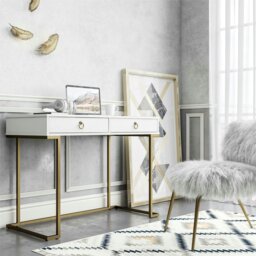 Rackhams Camila Writing Desk in White / Golden - Gold - thumbnail 6