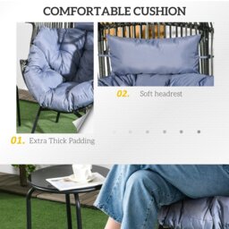 Rackhams Rattan Leisure Chair w/ Cushion, Garden Egg Chair with Headrest, Grey - Light Grey - Steel, PE Rattan - 89cm x 75cm x 143cm - thumbnail 5