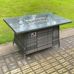 Rackhams Outdoor PE Dark Mixed Grey Rattan Propane Butane Gas Fire Pit Dining Rectangular Oblong Table Gas Heater Burner Garden Furniture Accessory