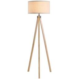 Rackhams Floor Lamp with Elegant Wood Tripod, Free Standing E27 Bulb Lamp Versatile Use For Home Office - Beige - thumbnail 1
