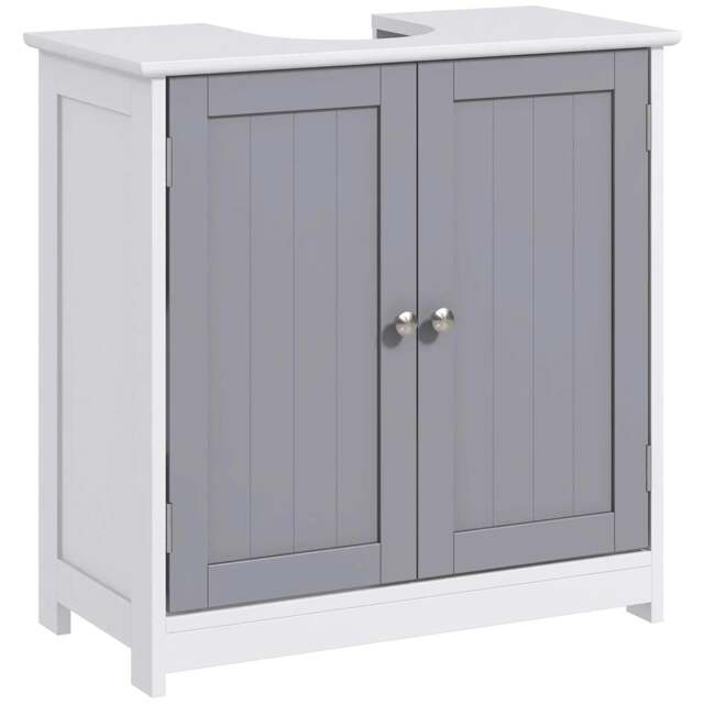 Rackhams 60x60cm Under-Sink Storage Cabinet w/ Adjustable Shelf Handles Drain Hole Bathroom Cabinet Space Saver Organizer White and Grey - image 1