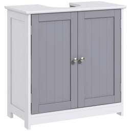 Rackhams 60x60cm Under-Sink Storage Cabinet w/ Adjustable Shelf Handles Drain Hole Bathroom Cabinet Space Saver Organizer White and Grey - thumbnail 1