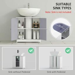Rackhams 60x60cm Under-Sink Storage Cabinet w/ Adjustable Shelf Handles Drain Hole Bathroom Cabinet Space Saver Organizer White and Grey - thumbnail 4