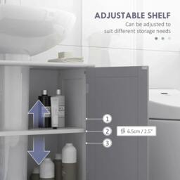 Rackhams 60x60cm Under-Sink Storage Cabinet w/ Adjustable Shelf Handles Drain Hole Bathroom Cabinet Space Saver Organizer White and Grey - thumbnail 6