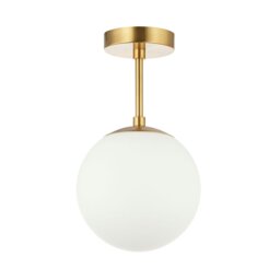 Rackhams Traditional Glass Globe IP44 Bathroom Ceiling Light Fixture in Brushed Gold - thumbnail 2