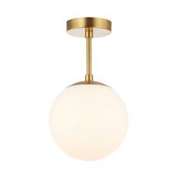 Rackhams Traditional Glass Globe IP44 Bathroom Ceiling Light Fixture in Brushed Gold