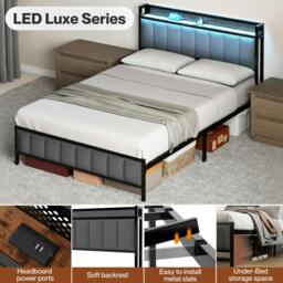 Rackhams Bed Frame Metal Platform with Headboard Heavy Duty Home Furniture Storage - Eilte Single Double - thumbnail 5