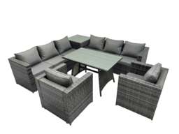 Rackhams Outdoor Corner Sofa Chair Dining Table Set Garden Rattan Furniture Set 8 Seater with Side Table Dark Grey - thumbnail 2