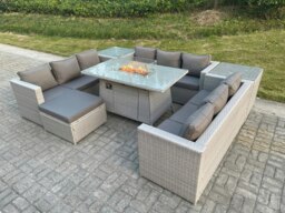 Rackhams Rattan Outdoor Garden Furniture Set with Gas Fire pit Burner, 3 Sofas, 2 Side Tables,  1 Footstool - 10 Seater - Light Grey - thumbnail 2