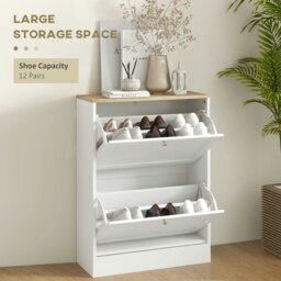 Rackhams 2 Flip Drawer Narrow Shoe Cabinet with Adjustable Shelves, White - Melamine coating - White - Particleboard - thumbnail 4