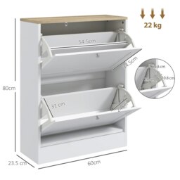 Rackhams 2 Flip Drawer Narrow Shoe Cabinet with Adjustable Shelves, White - Melamine coating - White - Particleboard - thumbnail 6