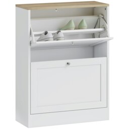 Rackhams 2 Flip Drawer Narrow Shoe Cabinet with Adjustable Shelves, White - Melamine coating - White - Particleboard - thumbnail 3