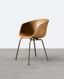 Rackhams Herron Dining Chair, PU Leather - Light Brown - thumbnail 1