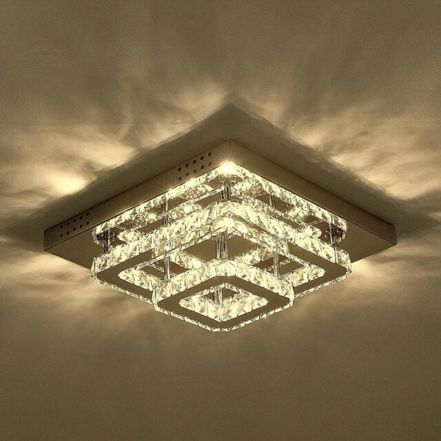 Rackhams Modern 2-Tier Crystal LED Ceiling Light Fixture Dimmable/Non-dimmable - W 40 x L 40 x H 14 cm - Dimmable (Warm Glow) - image 1