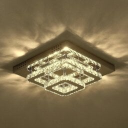Rackhams Modern 2-Tier Crystal LED Ceiling Light Fixture Dimmable/Non-dimmable - W 40 x L 40 x H 14 cm - Dimmable (Warm Glow) - thumbnail 1
