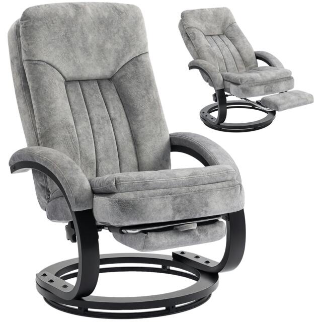 Rackhams Manual Recliner Armchair with Footrest, Wooden Base, Grey - image 1