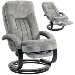 Rackhams Manual Recliner Armchair with Footrest, Wooden Base, Grey - thumbnail 1