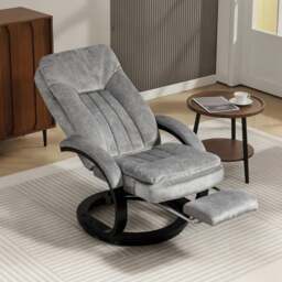 Rackhams Manual Recliner Armchair with Footrest, Wooden Base, Grey - thumbnail 4