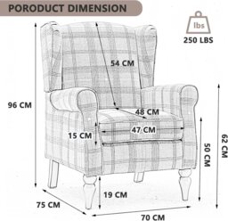 Rackhams Wingback Tartan Armchair, Retro Accent Chair Soft Padded Fabric Lounge Padded Sofa Chair with  Solid Wood Frame - Red Flower - thumbnail 4