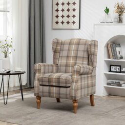 Rackhams Wingback Tartan Armchair, Retro Accent Chair Soft Padded Fabric Lounge Padded Sofa Chair with  Solid Wood Frame - Red Flower - thumbnail 5