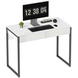 Rackhams Modern Home Office Desk with High Gloss 2 Drawers Finish White Black - 50 - 100 - 75 - thumbnail 2