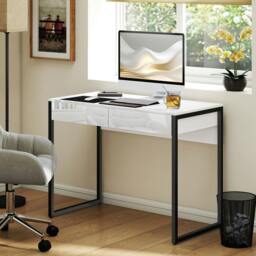 Rackhams Modern Home Office Desk with High Gloss 2 Drawers Finish White Black - 50 - 100 - 75 - thumbnail 1