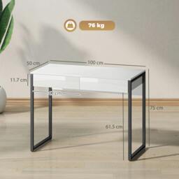 Rackhams Modern Home Office Desk with High Gloss 2 Drawers Finish White Black - 50 - 100 - 75 - thumbnail 3