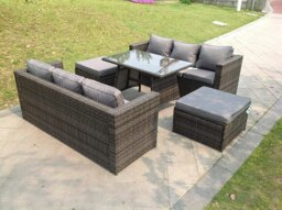 Rackhams 8 Seater Rattan Outdoor Dining Set with Dining Table, 2 Sofas & 2 Footstools -  Dark Grey - thumbnail 4