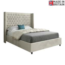 Rackhams Volta Straight Winged Upholstered Soft Velvet Bed Frame - Cream - Silver - Small double - thumbnail 6