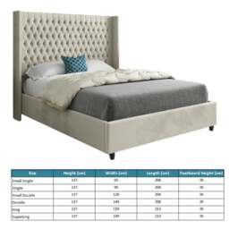 Rackhams Volta Straight Winged Upholstered Soft Velvet Bed Frame - Cream - Silver - Small double - thumbnail 4