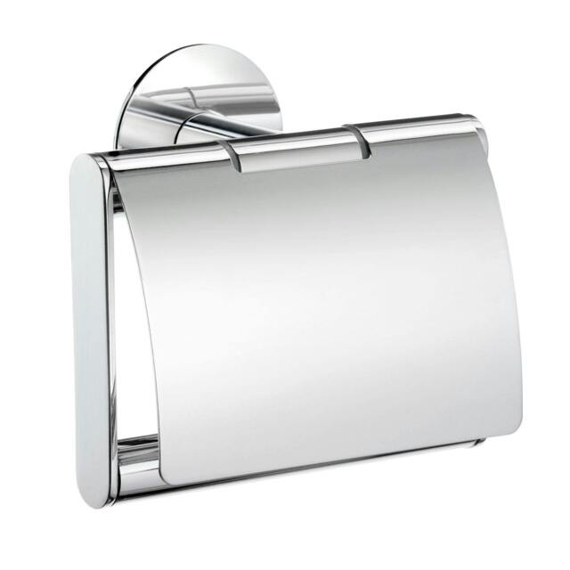 Rackhams Polished Chrome Self Adhesive Wall Mounted Toilet Roll Holder with Lid - image 1