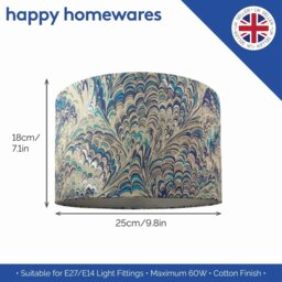 Rackhams Contemporary and Vivid Peacock Print 25cm Table/Pendant Lampshade in Soft Cotton - thumbnail 5