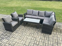 Rackhams 8 Seat Rattan Garden Furniture Set with Corner Sofa, 2 Chairs & Coffee Table - Dark Grey - thumbnail 3